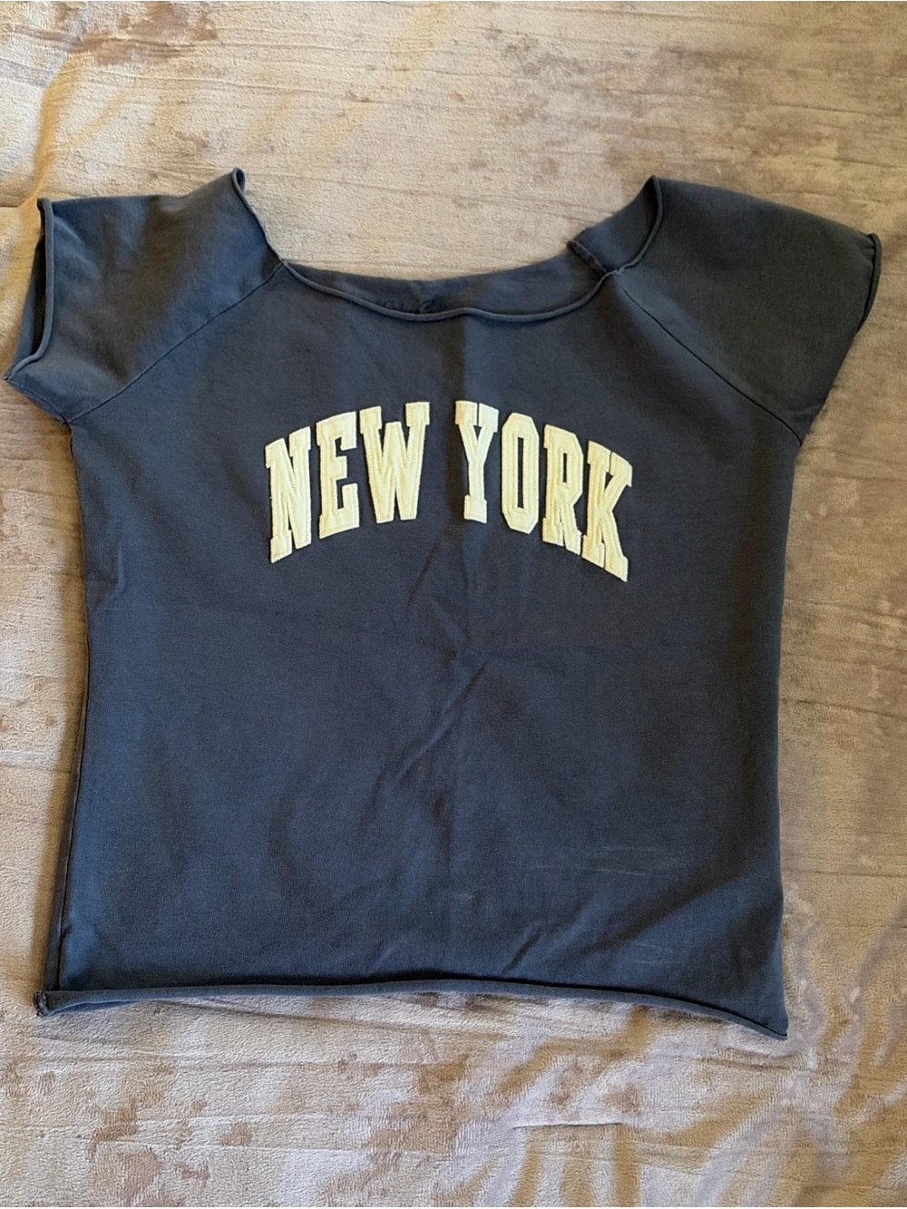 Brandy Melville John Galt New York Off The Shoulder Top Cotton T-shirt Blue Teen